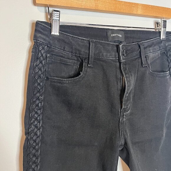 Driftwood Jackie Braided Side Black Raw Hem Skinny Denim Jeans - Picture 3 of 6